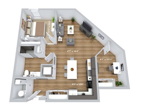 a234 floor plan  1 bedroom with 2 baths  1192 square feet